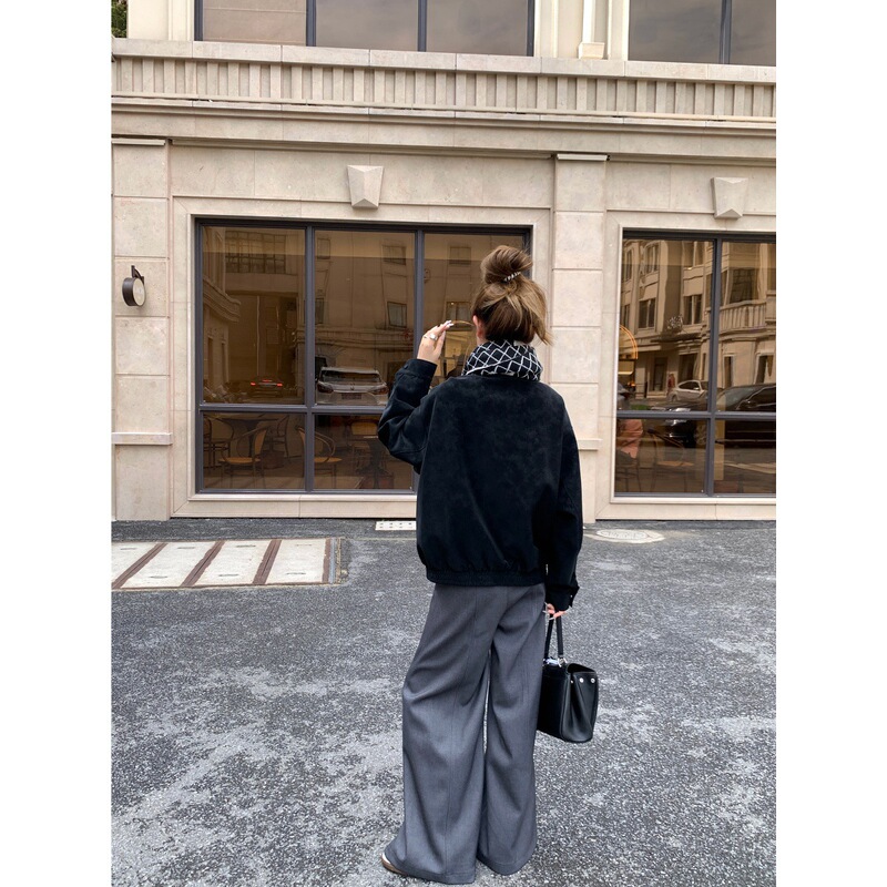 ThreeH 高克重~ 叠褶腰贴西装裤女春秋阔腿裤垂感拖地宽松休闲裤|undefined