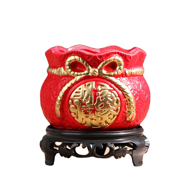 Oficina rojo carnoso bandeja de maceta pequeña riqueza árbol ganoderma orquídea mariposa planta verde sala de estar decoración cerámica doméstica