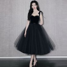 晚礼服轻奢小众2025新款气质主持生日宴会吊带礼服黑色艺考连衣裙