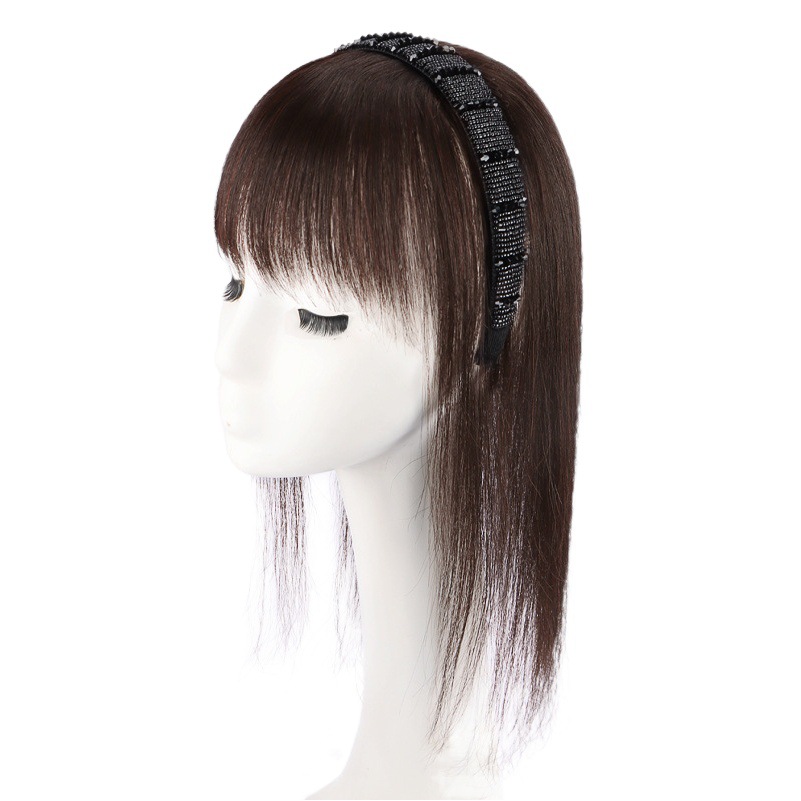 Real hair wig hair band bangs one real hair covering white hair natural forehead air bangs head hair replacement piece