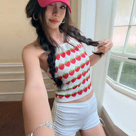 实拍跨境可爱草莓泳装2026韩国新款温泉针织平角裤高腰分体泳衣女