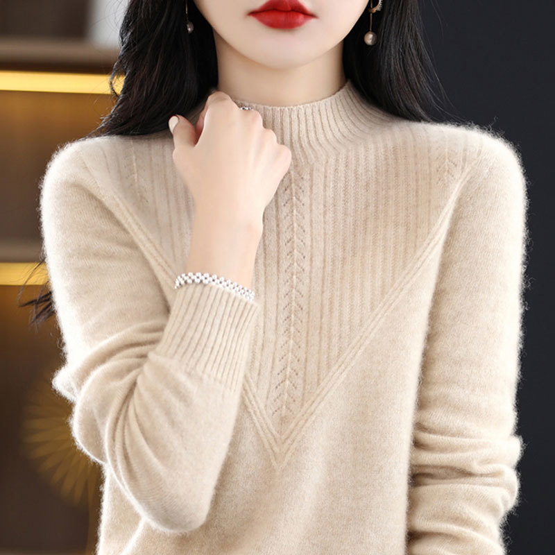 [Factory direct supply] Autumn and winter new half turtleneck sweater women's temperament loose knitted jacquard slim base shirt tide