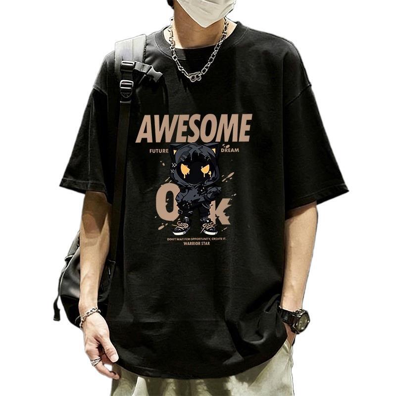 2026 New Hot-Selling Retro-Style Fashionable Cool Cotton T-Shirt with Round Neck, Loose Fit, Solid Color, Pure Cotton, Men's T-Shirt for Teenagers