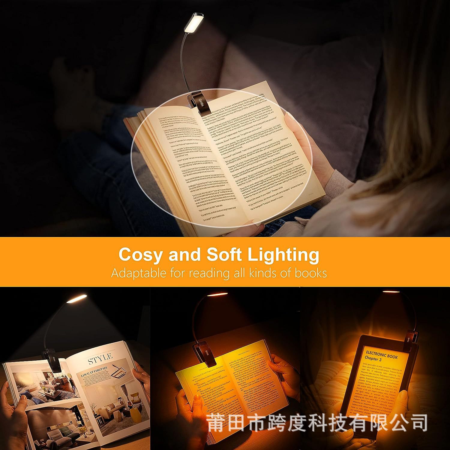 Cross-border popular Gritin 9 LED recargable libro luz de lectura clip de luz
