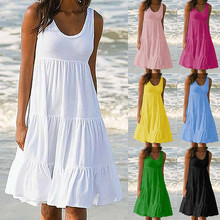 品牌2023夏季風氣質女裝拼貼棉綢無袖圓領大擺型連衣裙代理加盟
