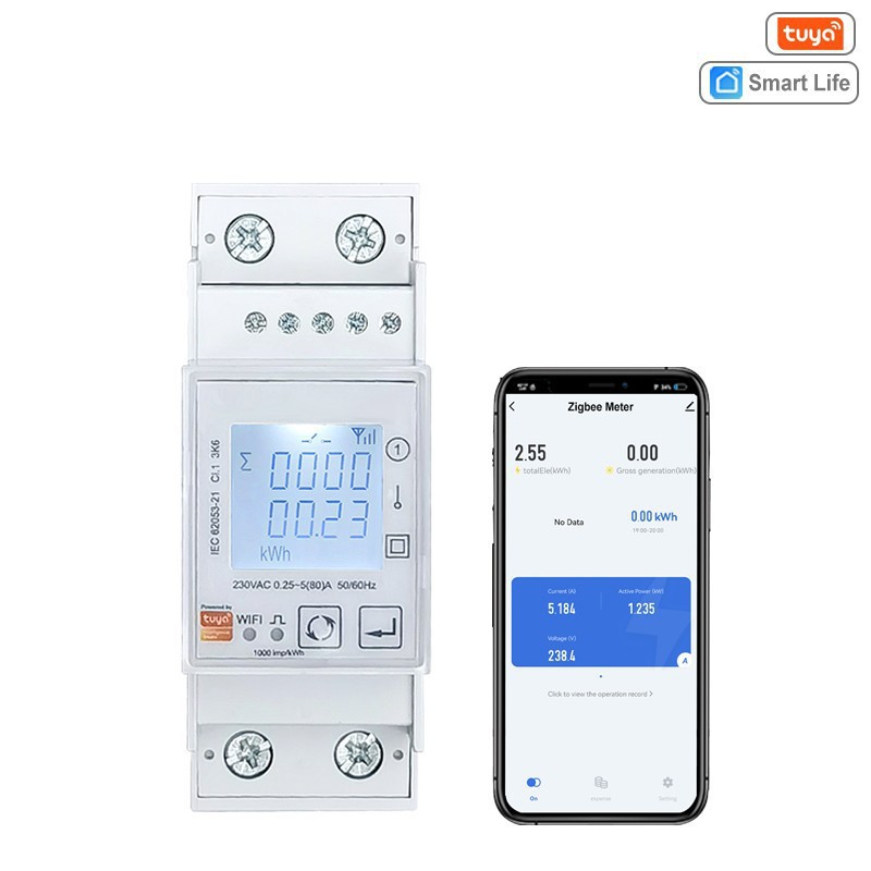 涂鸦 WIFI/ZigBee 单相智能无线导轨电表双向测量太阳能 230V 80A