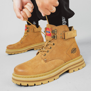 Winter new outdoor trendy retro workwear mountaineering cold-proof plus size mid-top brown men's pigskin Martin boots