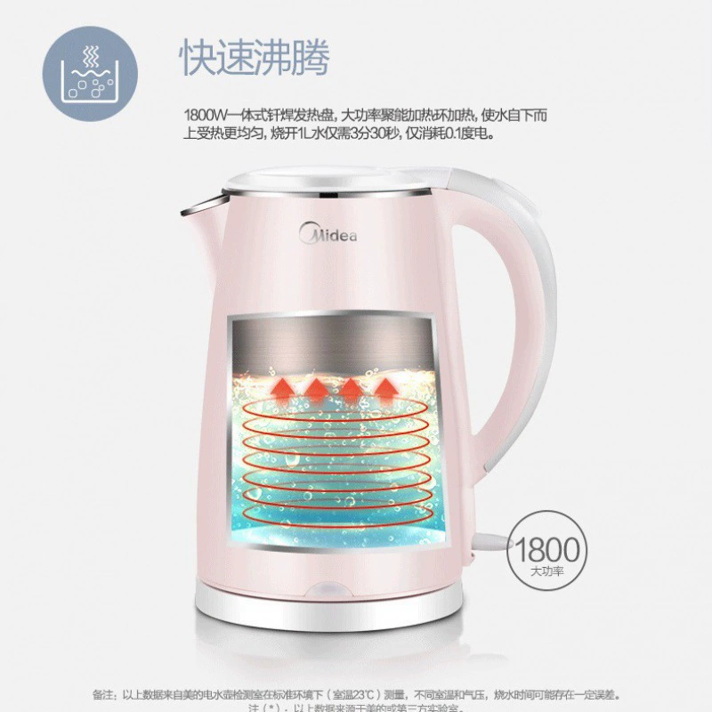Чайник Midea, для домашнего использования, нержавеющая сталь AISI 304