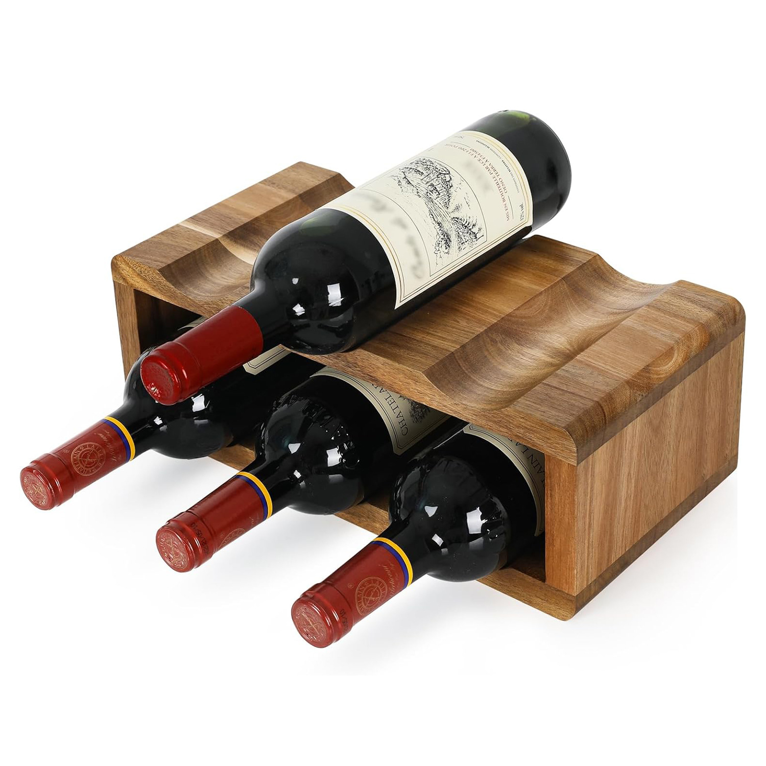 Acacia Wood 6-Bottle Countertop Wine Rack Home-Use Solid Wood Wine Storage Rack Decorative Ornament Bar Storage Decoration