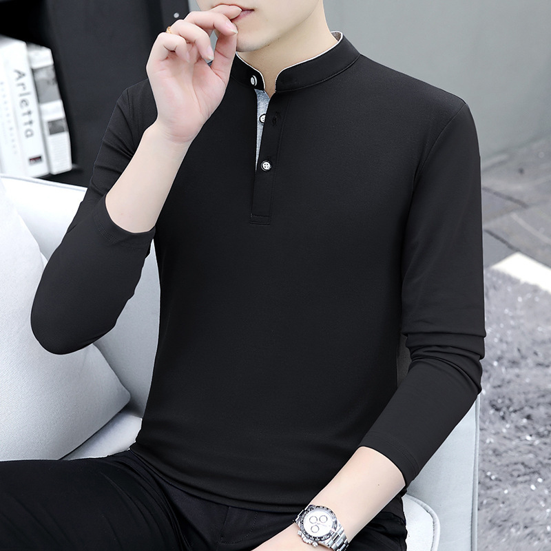 Camiseta polo de manga larga para hombres 2024 primavera nuevo algodón casual moda de color sólido camiseta delgada juvenil camiseta base
