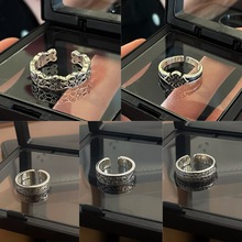 流行复古几何雕刻个性嘻哈情侣指环原创复古做个性设计戒指