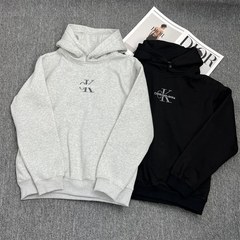 高版本CK家双字母刺绣连帽套头轻加绒按扣短袖卫衣男女一件代发