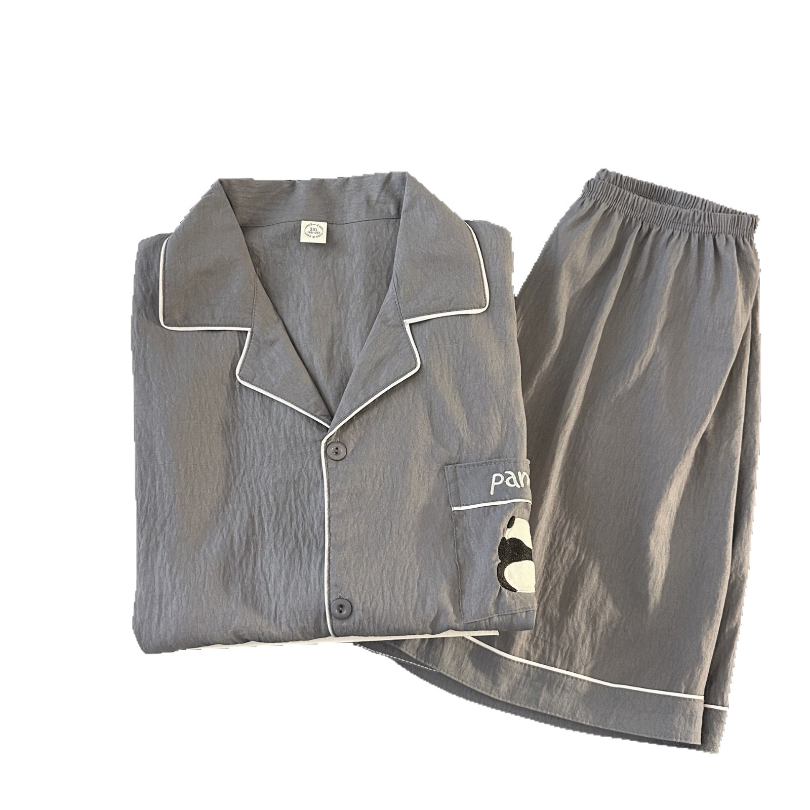 Red de celebridades Panda Yunduo pijamas de hilo de algodón puro verano para hombres pantalones cortos de manga corta traje cardigan ropa de hogar para hombres de gran tamaño