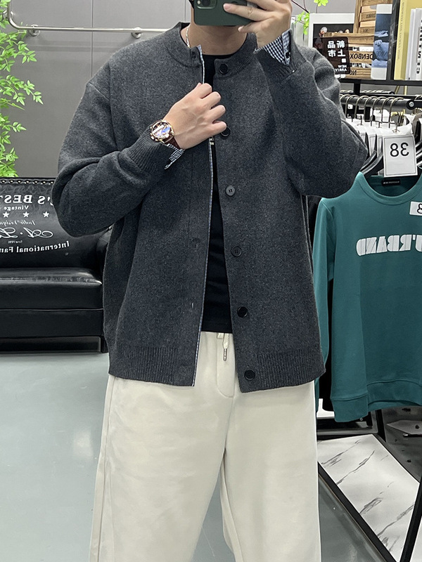 秋冬季新品复古百搭松弛感圆领开衫毛衣慵懒风假两件纽扣针织外套|undefined
