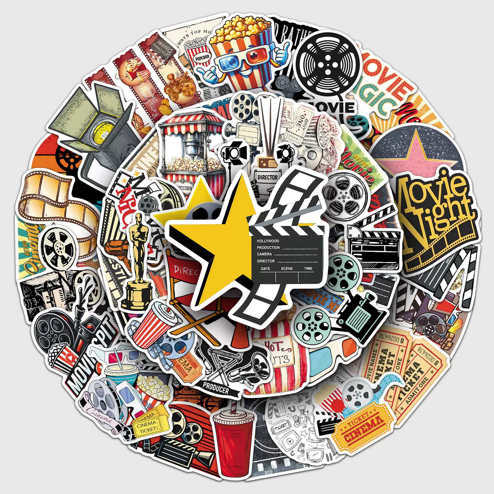 50张复古电影贴纸跨境热卖创意防水装饰水杯笔记本电脑手帐本贴纸