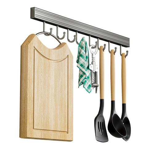 太空铝厨房挂钩免打孔厨房用具收纳挂架可移动壁挂式排钩强力粘钩