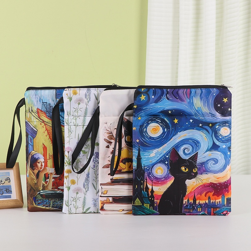 Ready-Made Printed Canvas Tablet Protective Cover Portable Tablet Cosmetics Bag Book Jacket Book Bag with Zipper Book Cover