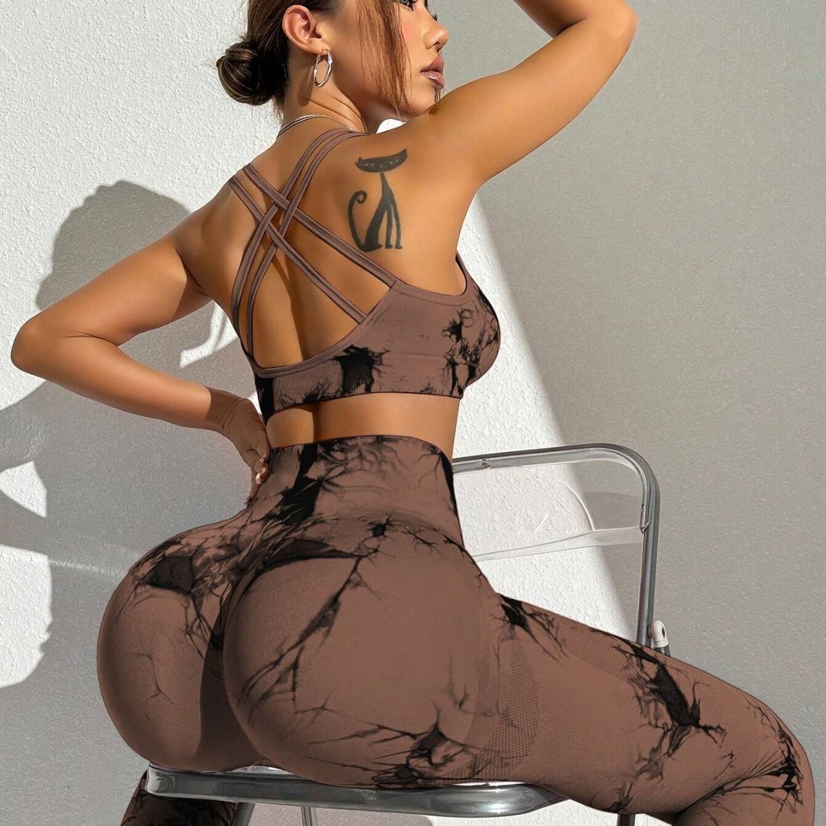 Pantalones de yoga de levantamiento de cadera transfronterizos multicolores, sujetador deportivo de teñido anudado para mujer, ropa de yoga de fitness tie dye yoga