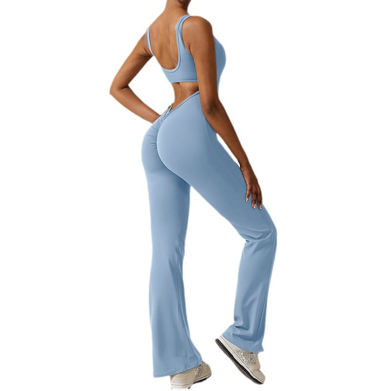 Nuevos pantalones de campana europeos transfronterizos, ropa de yoga deportiva sexy sin espalda