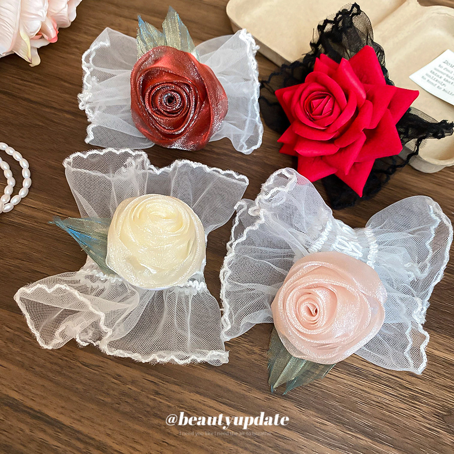 Pulsera de muñeca de flor de rosa de encaje de malla pulsera de temperamento exquisito y simple para mujer