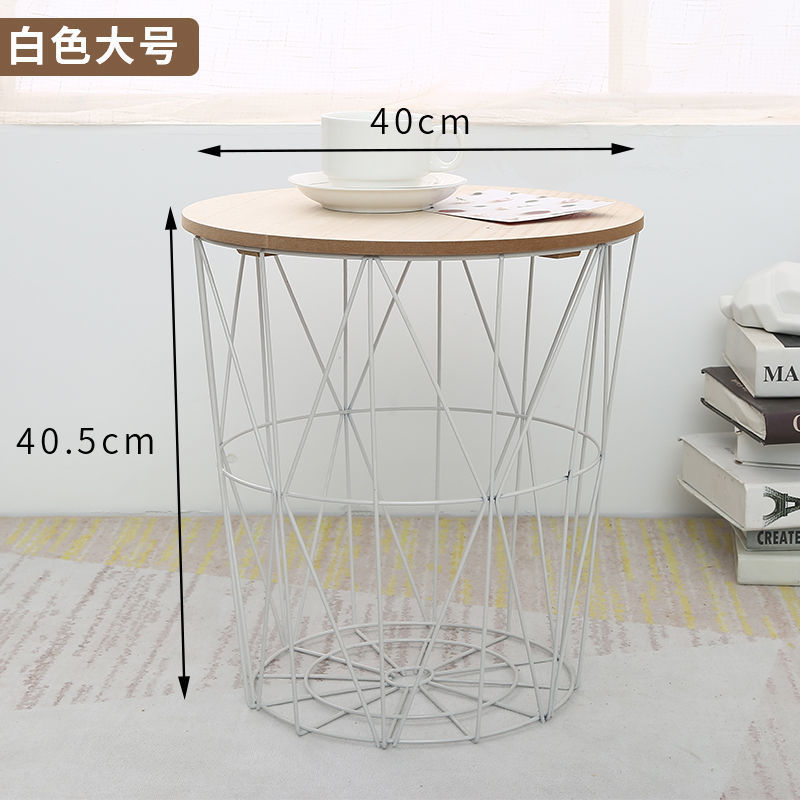 Nórdica mesa de cabecera de hierro forjado multifuncional simple mesa de té pequeño marco de almacenamiento de dormitorio ropa sucia brazo malla de hierro