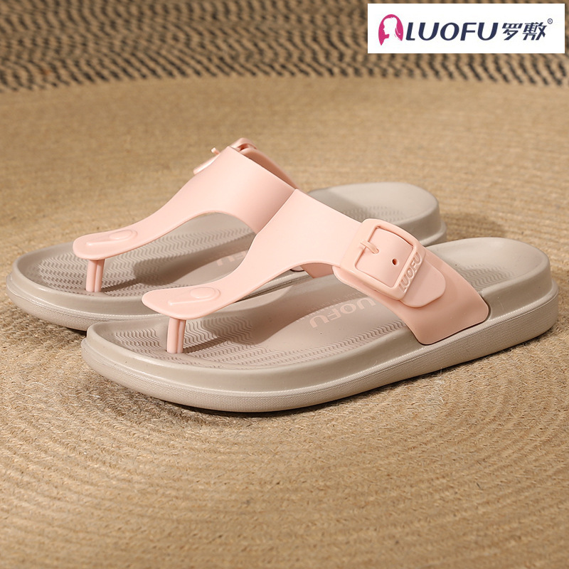 Luofu 미끄럼 방지 웨지 플립 플롭 여성용 캐주얼 여름 외부 착용 통 샌들 미드 힐 아우터 착용 두꺼운 밑창 샌들
