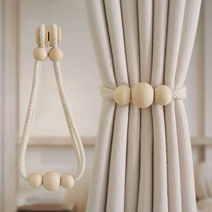 Curtain Tie Rope Magnetic Tie Strap Nordic Tie Strap Tassel Decoration Simple Curtain Cotton Rope Rope Wooden Bead Head