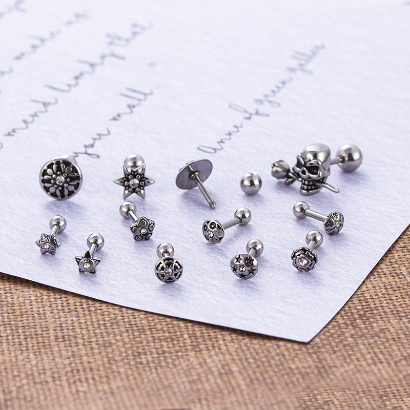 Retro Flower Stainless Steel Plating Ear Studs 1 Piece