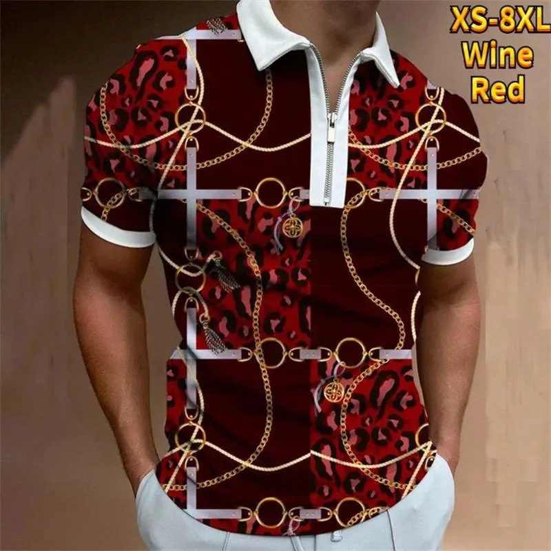 2024 venta caliente personalidad moda impresión 3D hombres verano calle suelta solapa manga corta cremallera camisa POLO
