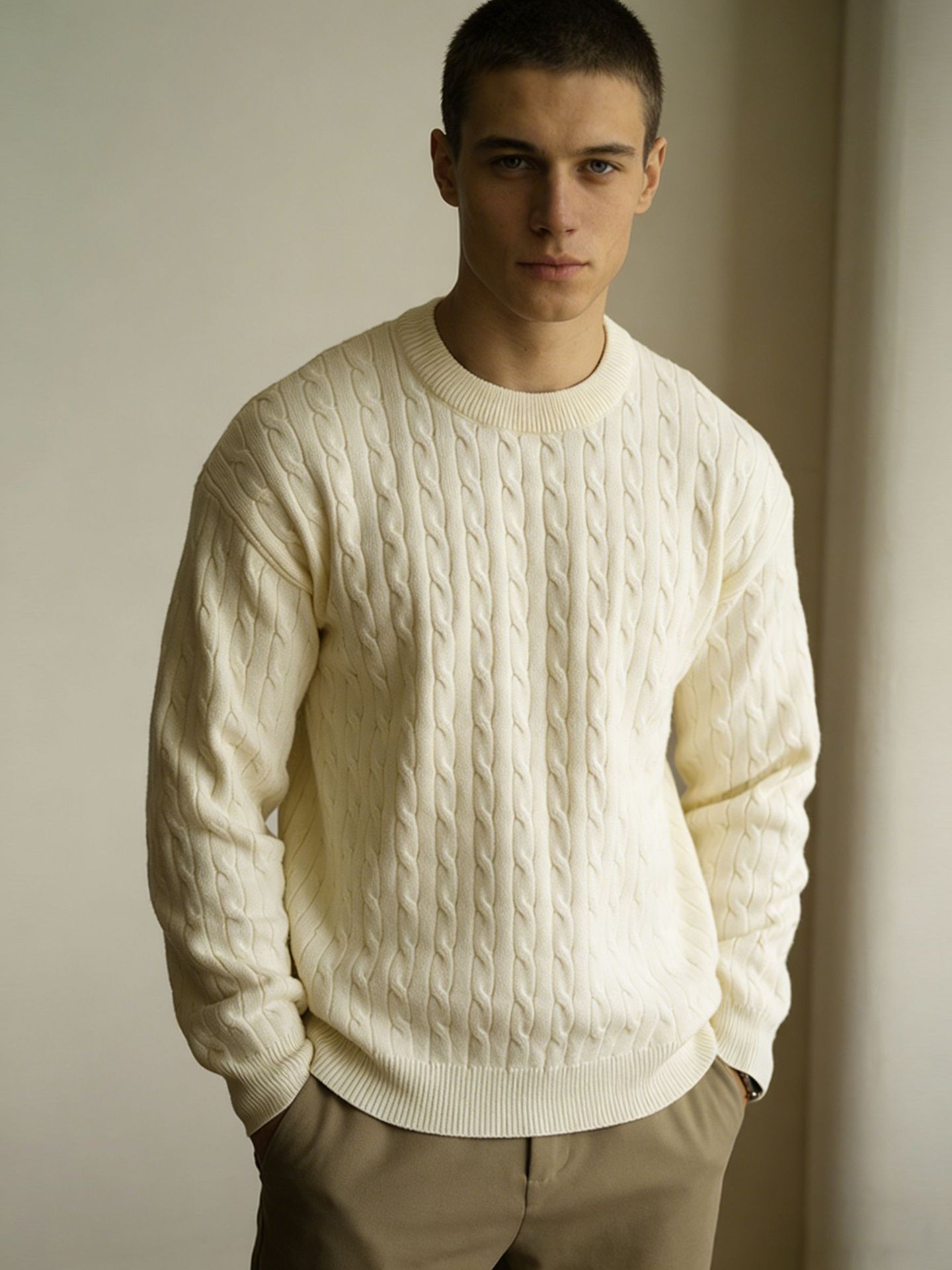 Transfronterizo de ropa de hombre otoño 2025 nuevo suéter de textura tridimensional entrelazado para hombres camisa de punto de fondo de estilo viejo