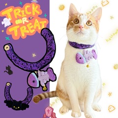 オリジナルのハロウィンの猫の首輪は小魚の乾のコウモリを編んで飾ります。
