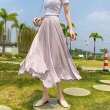 不规则流光纱半身裙女夏季高腰显瘦A字裙中长款垂感飘逸大摆伞裙