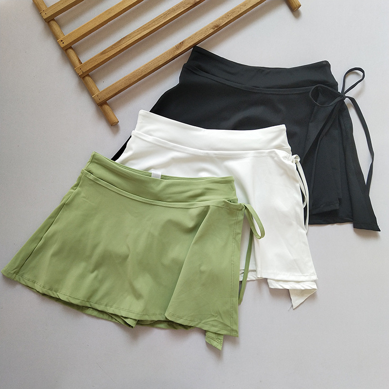 Naked Fake Two-piece Side Split Fitness Pants Quick-drying Sports Shorts Women's Tennis Short Skirt Anti-light Running Pants Summer