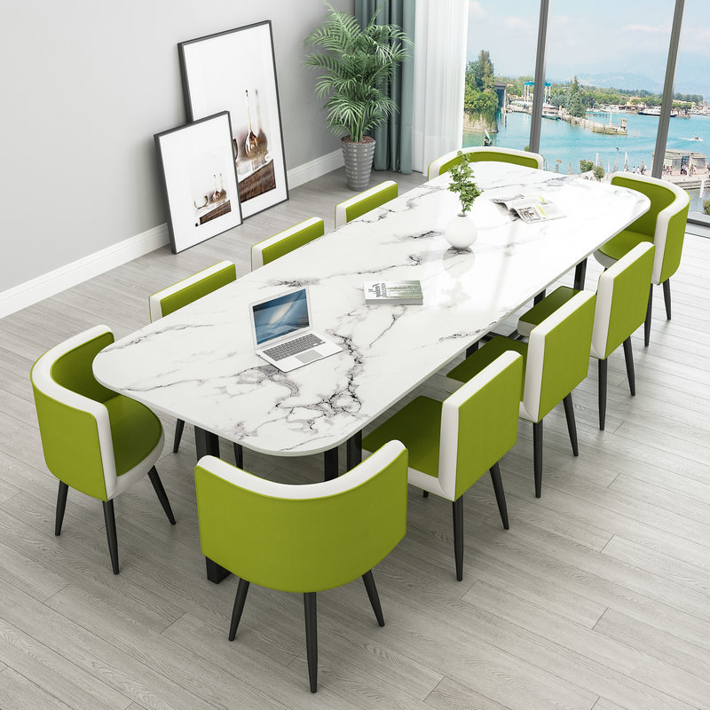 240*100 imitación piedra patrón mesa de escritorio cuero verde verde top blanco una mesa diez sillas