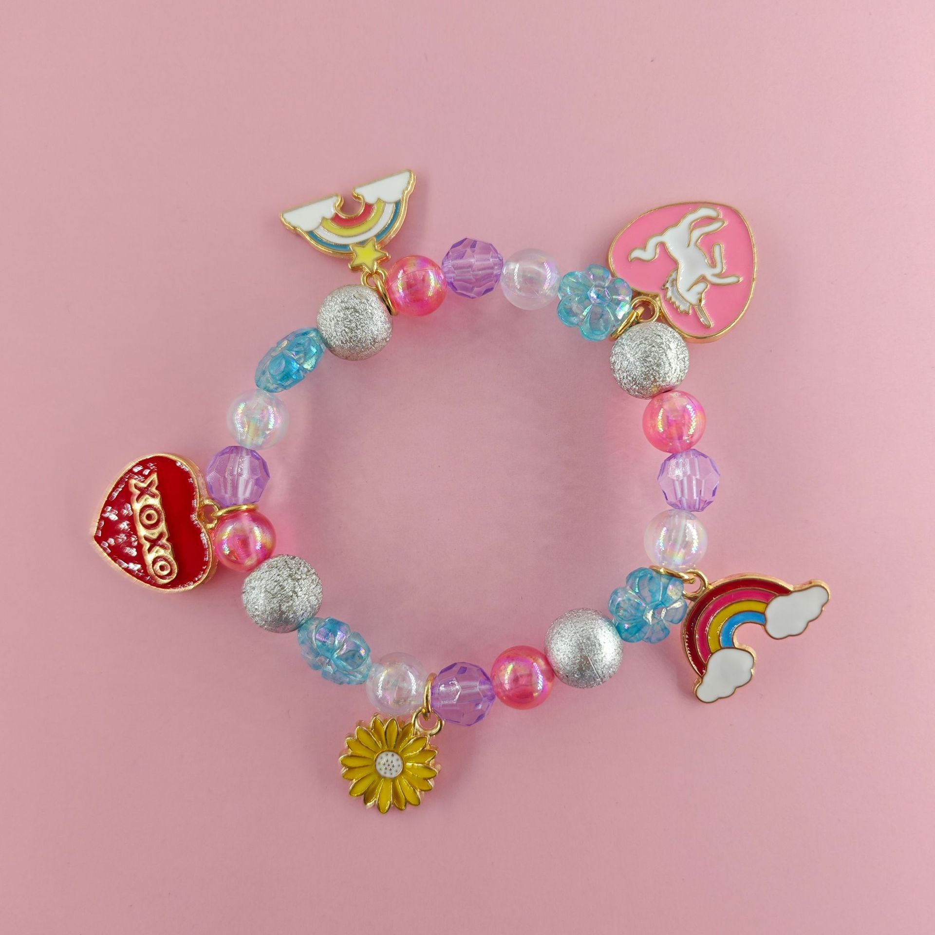 Transfronterizo Amazon nueva pulsera de dibujos animados para niños pequeña margarita abeja colgante de arco iris pulsera variedad de joyas de amistad