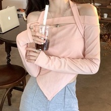 一字肩上衣欲风小众别致上衣辣妹挂脖修身短款上衣夏季小个子批发