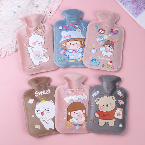 New short plush hot water bottle filled with water, small size hot water bottle, portable belly warmer, mini plush hot water bottle