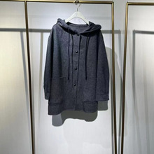 2025冬季新款女装百搭灰色中长款休闲绵羊毛连帽大衣3GA170351