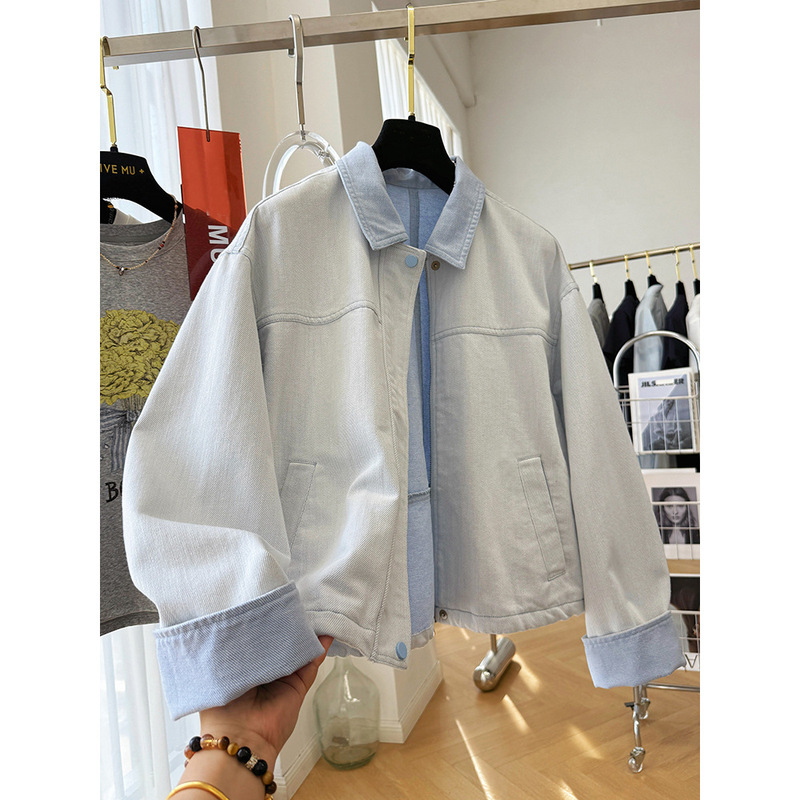 High-End and Good-Looking Korean Casual Denim Jacket for Women in Autum Travel Lapel Jacket Top Small Jacket A5624