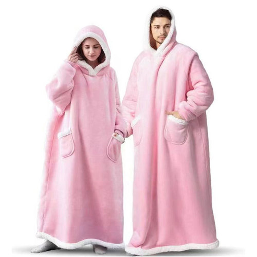 European and American Style Long and Thick TV Blanket, TV Throw, Extended Robe, Couple and Parent-Child Home Suit, Hooded Pajamas