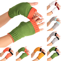 Cross-border Acrylic Gloves European and American Autumn/Winter Bare-Finger Gloves Striped Half-Finger Warmth Colorful Wristbands Warm Knitted Gloves
