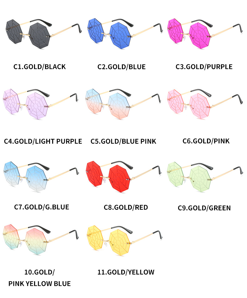 Spider Web Pattern Unisex Gender INS Style Hip-Hop Spider Web PC UV400 Protection Polygon Frameless Men's Sunglasses