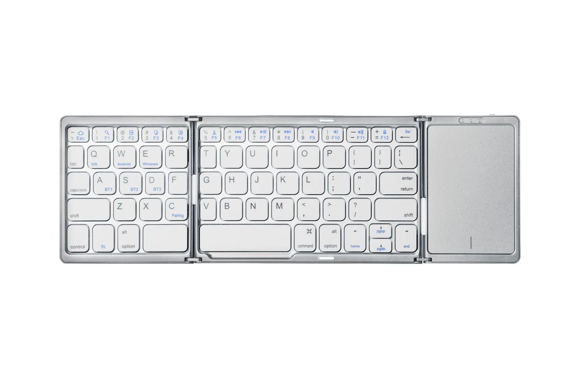 Foldable touch keyboard with integrated touchpad, compatible with Windows/Android/iOS/Mac, compact
