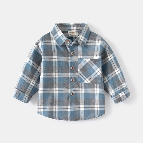 New style small and medium-sized children's plaid long-sleeved shirt spring lapel comfortable cotton shirt Korean handsome boys 'shirt