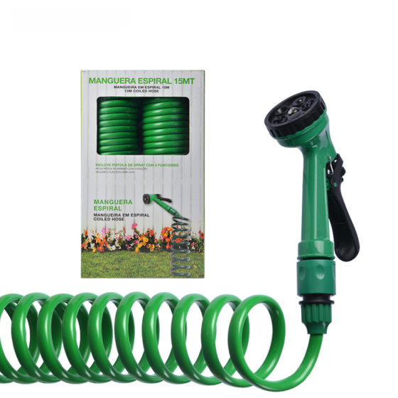 Household high-pressure car wash water gun set spring tube telescopic water pipe watering nozzle 5 function sprinkler garden tools