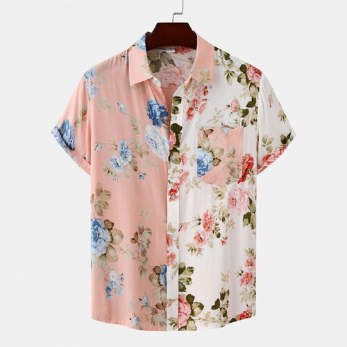 Dropshipping for eBay AliExpress Amazon 2024 Summer New Men's Floral Patchwork Short-Sleeve Shirt
