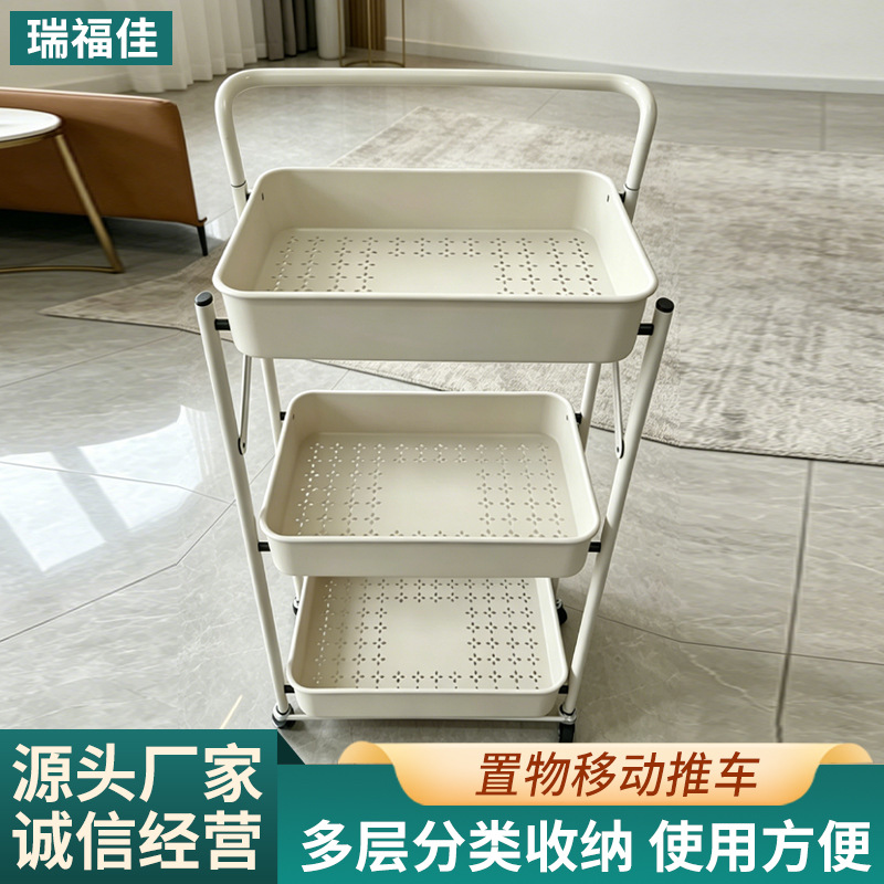 折叠落地推车置物架家用客厅移动零食收纳车多层婴儿用品储物架