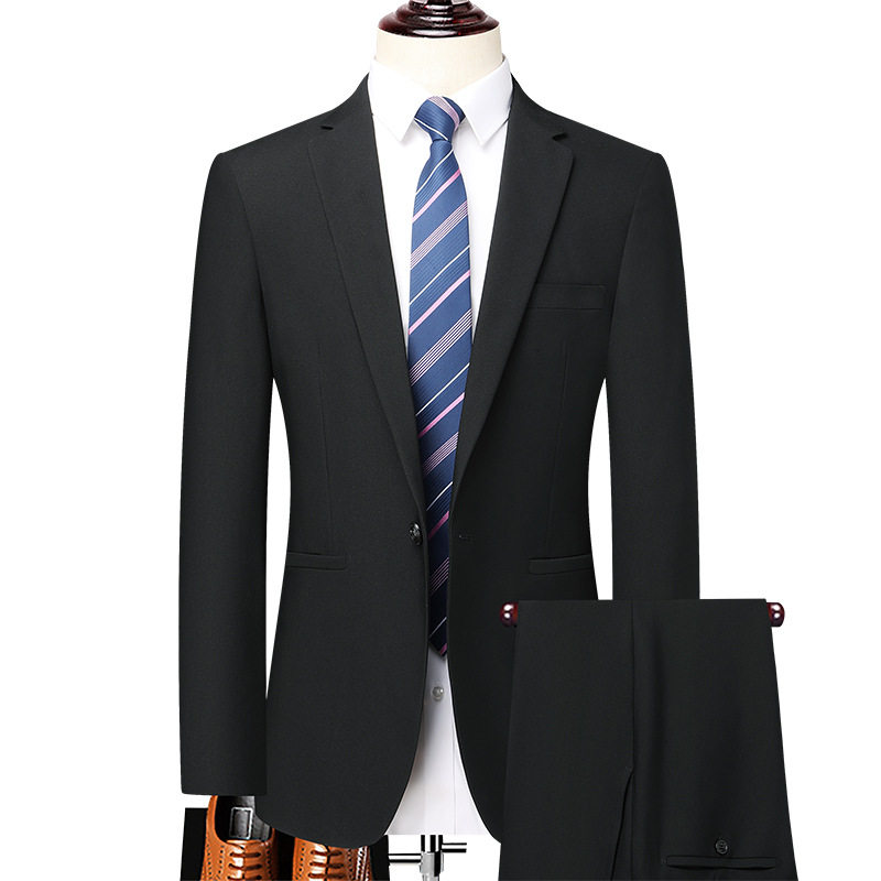 Bộ vest nam công sở dáng thon, áo vest một hàng cúc xẻ tà bên hông, phù hợp đi làm và dự đám cưới — Màu đen, Xanh navy, Đen xanh lục