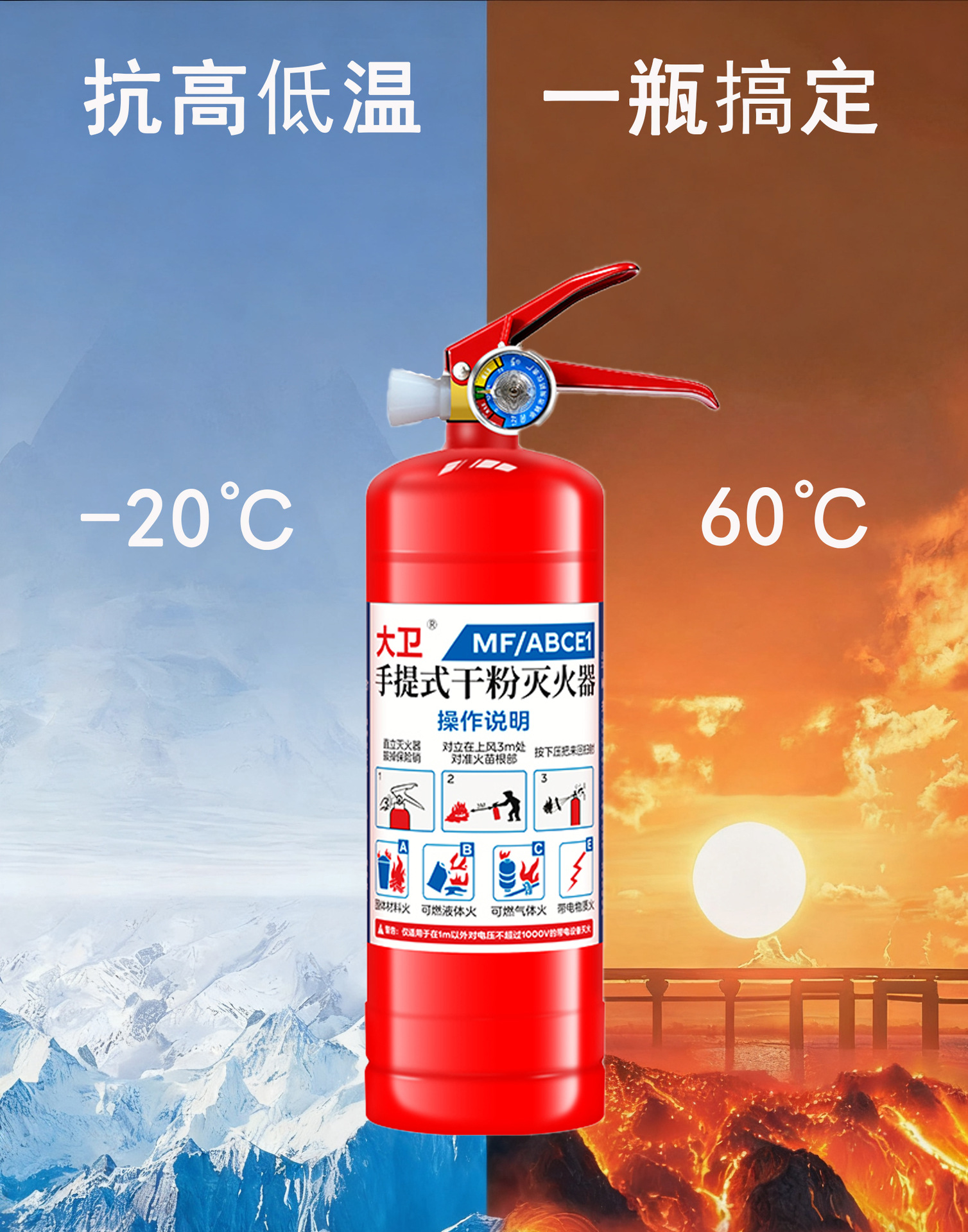New National Standard 1kg Portable Dry Powder Fire Extinguisher, 90% Content, 3C Certified, Suitable for Car, Home, and Rental Housing Use