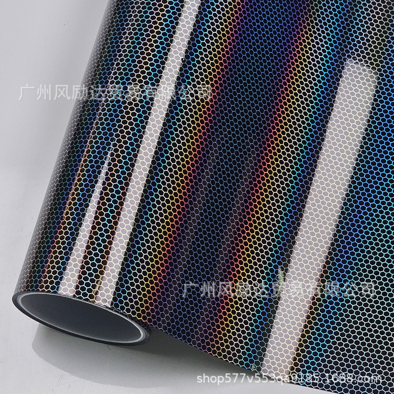 PET Laser Honeycomb Rainbow Carbon Fiber Interior Trim Glossy Black Red Silver Full Body Motorcycle Color Change Film